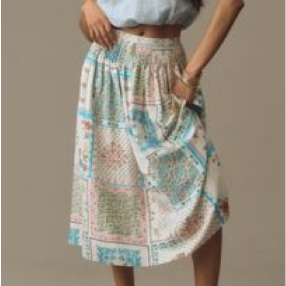 HUNTER BELL Anthropologie Fallon Patchwork Midi Skirt New with Tags Sz 4 Small